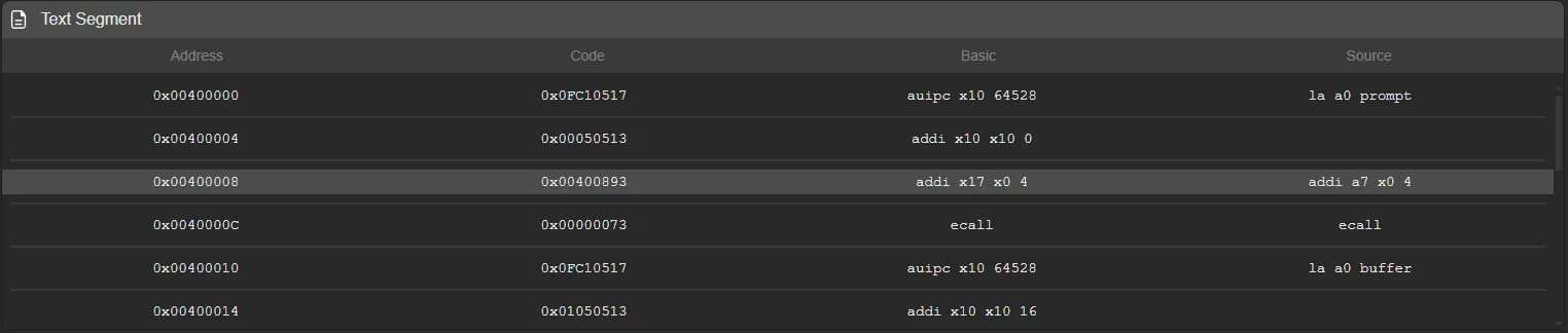 Highlighted current instruction